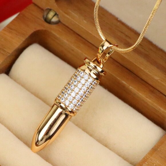 "Bullet Shaped Rose Gold Pendant with Sparkling Cubic Zirconia, XPPT1475 - Picture 1 of 13